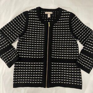 Banana Republic Basket Weave Black/White Zip Up Cardigan/Jacket Size M